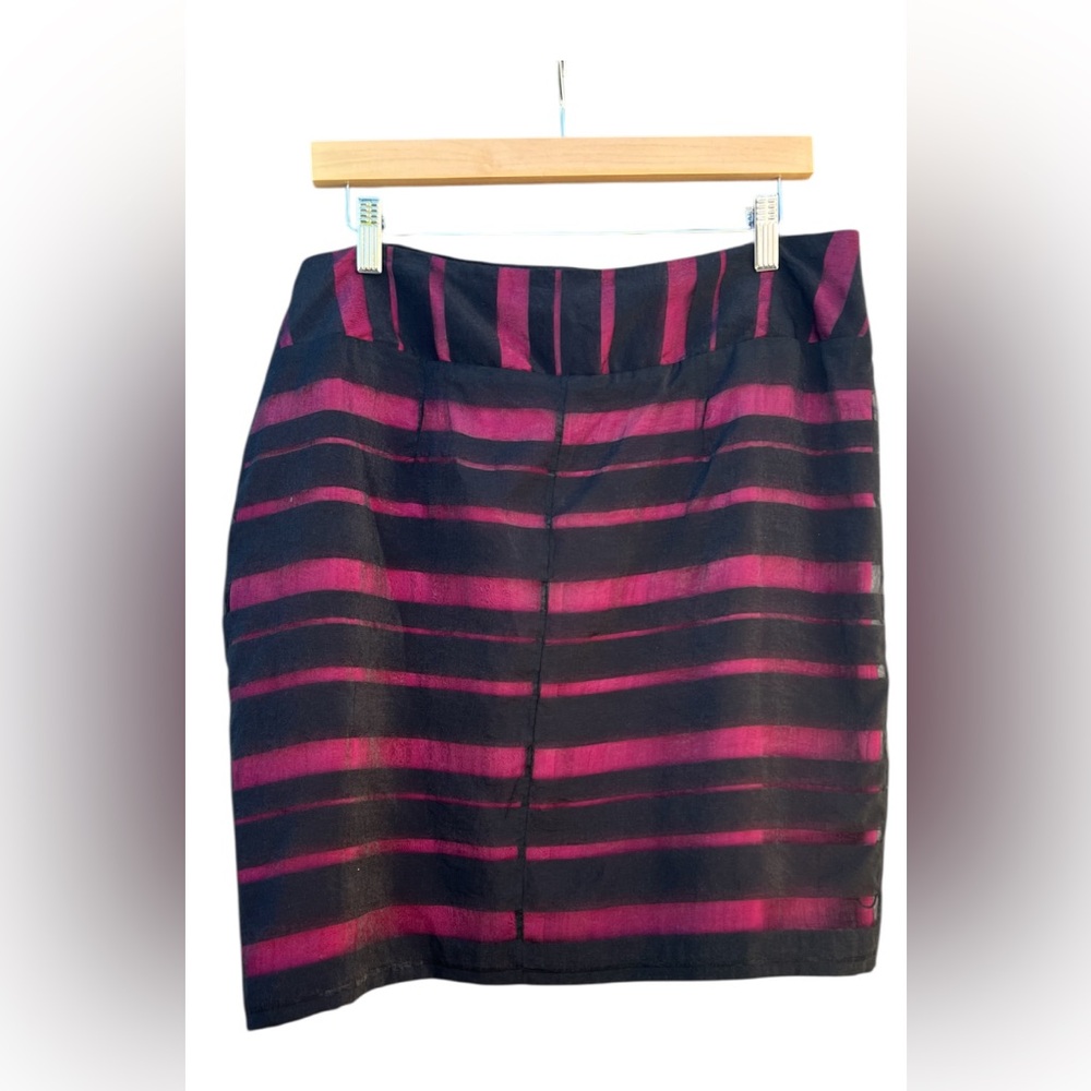 Apostrophe Women's Size 12 Black & Pink A-Line Skirt Semi Sheer Black Overlay - Picture 3 of 13